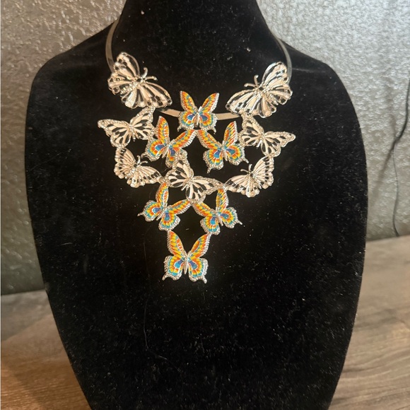 Sassy Jones Silver and Multicolor Butterfly Necklace - Picture 2 of 2